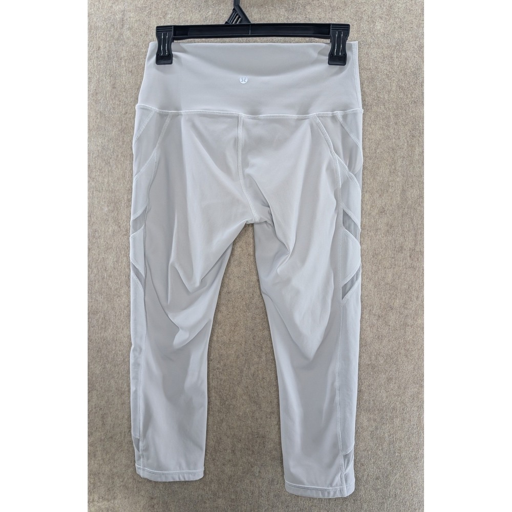 Lululemon White Mesh Panel Leggings Size 8 Wunder Under HR Crop 21"Mesh - Picture 2 of 5